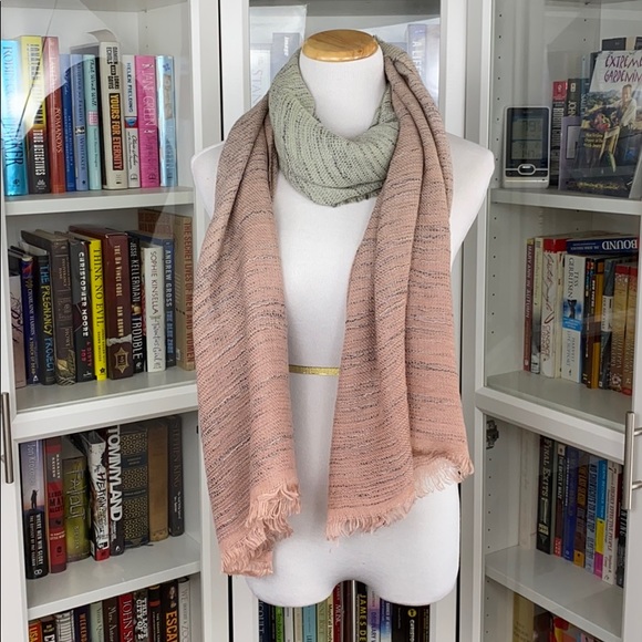 Pink Gray Tassel Scarf